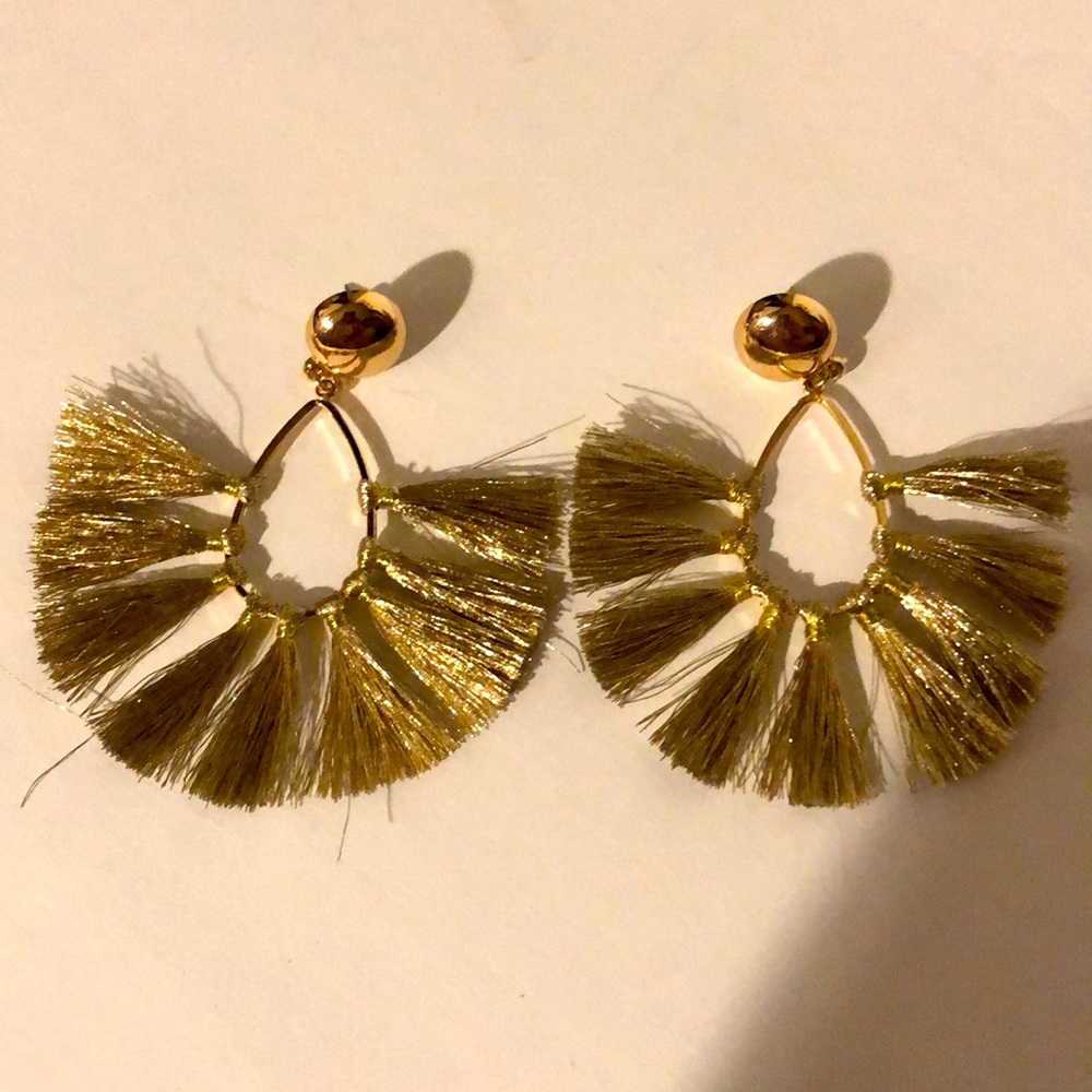 Gold Button Tassel Fan Earrings
